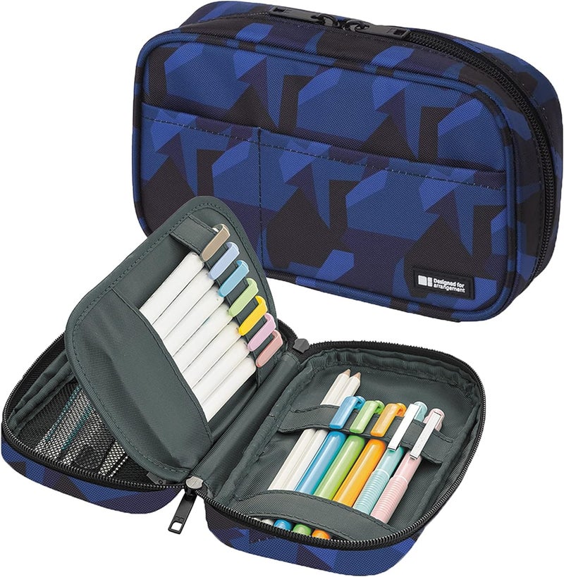 LIHIT LAB LIHITLAB Large Capacity Zipper Pencil Case For School Office College, Big Capacity 4 Compartments Pencil Bag Holder Adults Teen Boys Girls, Travel Cosmetics Storage, Navy Camo (A7551-132) - Image 2